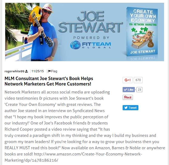 Author of Create Your Own Economy Network Marketing By Joe Stewart FITTEAM Global Leader